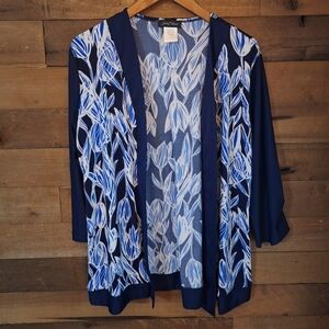 Slinky Brand Blue and White Floral Open Cardigan SZ L